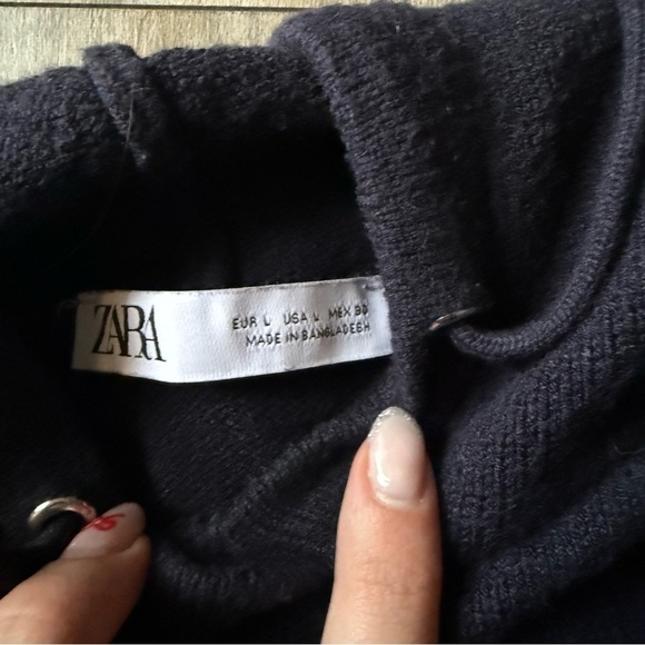 Zara women’s oversized heavy knit hooded slouchy sweater navy blue size large - Picture 3 of 6